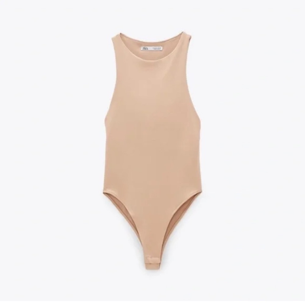 Zara Halterneck Bodysuit In Nude size medium
